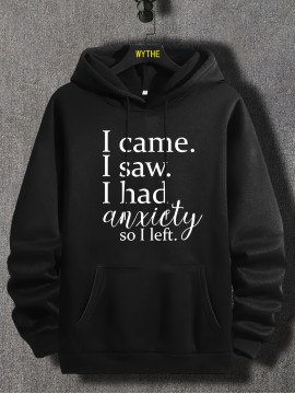 Letter Print Hoodie, Cool Hoodies For Men, Men's Casual Graphic Design Pullover Hooded Sweatshirt With Kangaroo Pocket Streetwear For Winter Fall, As Gifts